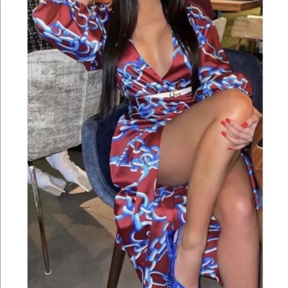 ZARA |CHAINS PRINTED MIDI DRESS L